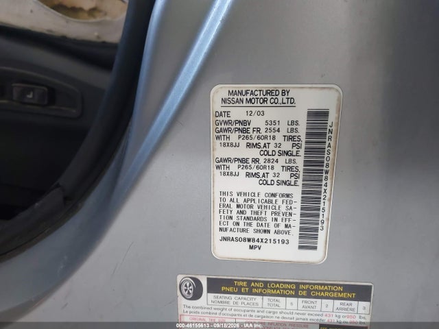 Продаж на аукціоні авто 2004 Infiniti Fx35, vin: JNRAS08W84X215193, номер лоту: 46155613