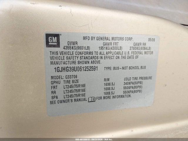 Auction sale of the 2006 Gmc Savana Ls, vin: 1GJHG39U061252591, lot number: 46155615