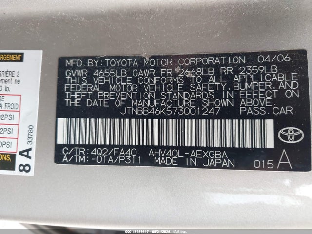 Продаж на аукціоні авто 2007 Toyota Camry Hybrid, vin: JTNBB46K573001247, номер лоту: 46155617