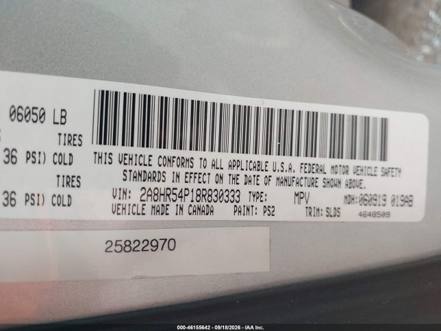 46155642 :رقم المزاد ، 2A8HR54P18R830333 vin ، 2008 Chrysler Town & Country Touring مزاد بيع