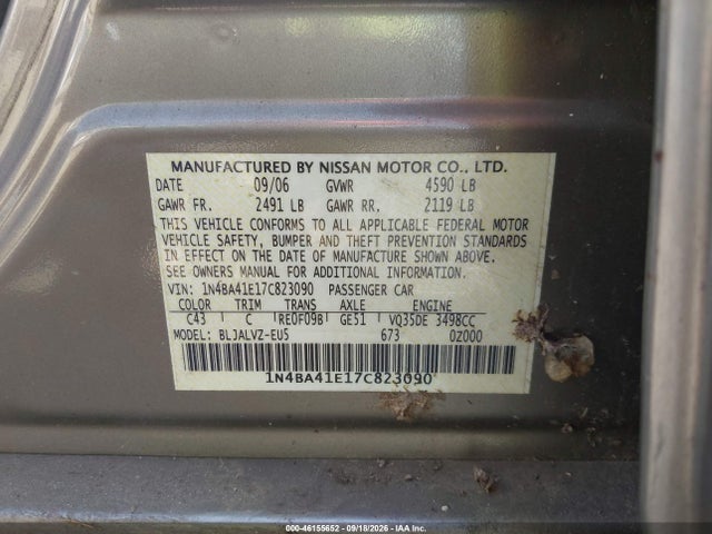 Продаж на аукціоні авто 2007 Nissan Maxima 3.5 Se, vin: 1N4BA41E17C823090, номер лоту: 46155652