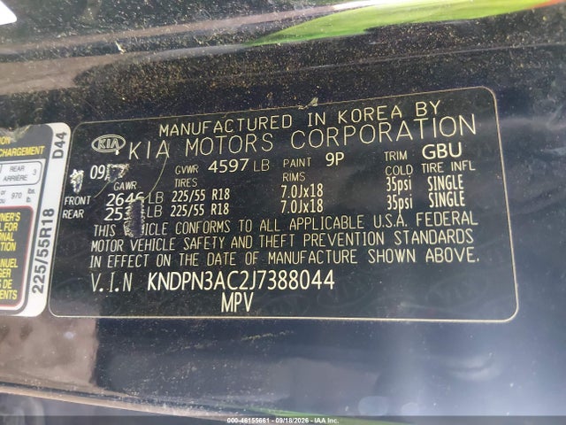 Продажа на аукционе авто 2018 Kia Sportage Ex, vin: KNDPN3AC2J7388044, номер лота: 46155661