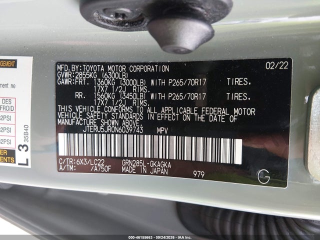 Продажа на аукционе авто 2022 Toyota 4runner Trd Off Road Premium, vin: JTERU5JR0N6039743, номер лота: 46155663