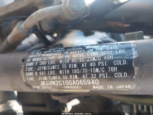 Aukcja sprzedaży 2016 Kawasaki Vn900 C, vin: JKAVN2C10GA065940, numer aukcji: 46155670