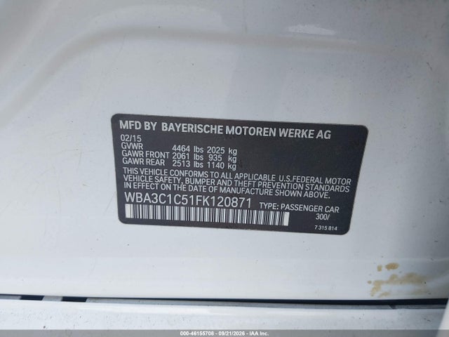 Aukcja sprzedaży 2015 Bmw 328i, vin: WBA3C1C51FK120871, numer aukcji: 46155708