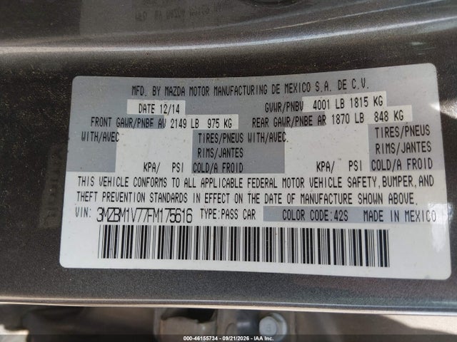 Aukcja sprzedaży 2015 Mazda Mazda3 I Touring, vin: 3MZBM1V77FM175616, numer aukcji: 46155734