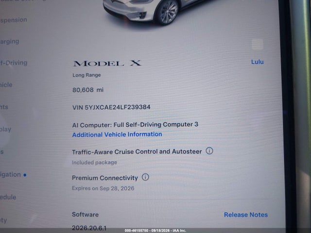 Aukcja sprzedaży 2020 Tesla Model X Long Range Dual Motor All-wheel Drive/long Range Plus Dual Motor All-wheel Drive, vin: 5YJXCAE24LF239384, numer aukcji: 46155750