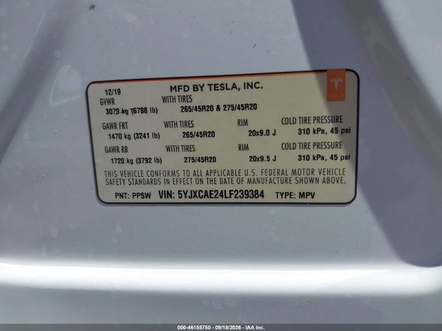 Aukcja sprzedaży 2020 Tesla Model X Long Range Dual Motor All-wheel Drive/long Range Plus Dual Motor All-wheel Drive, vin: 5YJXCAE24LF239384, numer aukcji: 46155750