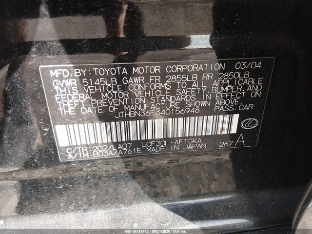 Продаж на аукціоні авто 2004 Lexus Ls 430, vin: JTHBN36F340156948, номер лоту: 46155763