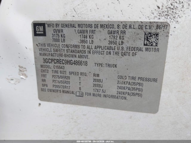 46155796 :رقم المزاد ، 3GCPCREC9HG486618 vin ، 2017 Chevrolet Silverado 1500 1lt مزاد بيع