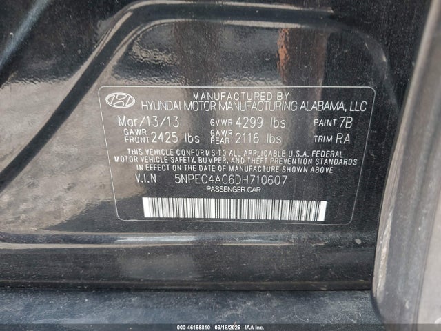 Продажа на аукционе авто 2013 Hyundai Sonata Limited, vin: 5NPEC4AC6DH710607, номер лота: 46155810