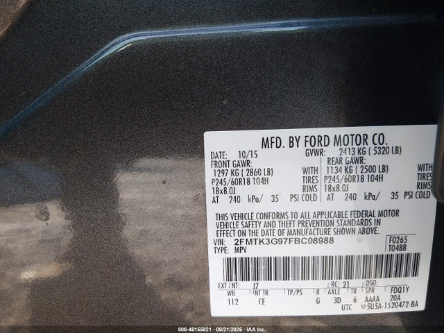 2015 Ford Edge Se მანქანა იყიდება აუქციონზე, vin: 2FMTK3G97FBC08988, აუქციონის ნომერი: 46155821