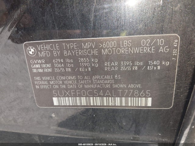 46155829 :رقم المزاد ، 5UXFF0C54ALT77865 vin ، 2010 Bmw X5 Xdrive35d مزاد بيع