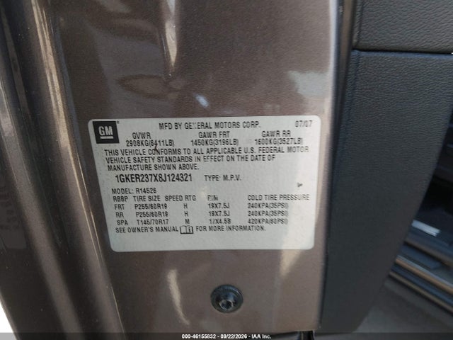 Продаж на аукціоні авто 2008 Gmc Acadia Slt-1, vin: 1GKER237X8J124321, номер лоту: 46155832