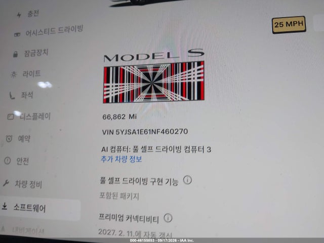 46155853 :رقم المزاد ، 5YJSA1E61NF460270 vin ، 2022 Tesla Model S Plaid Tri Motor All-wheel Drive مزاد بيع