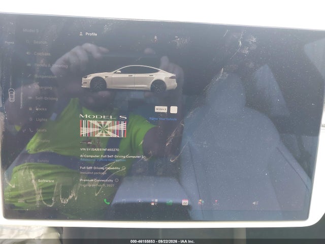 46155853 :رقم المزاد ، 5YJSA1E61NF460270 vin ، 2022 Tesla Model S Plaid Tri Motor All-wheel Drive مزاد بيع
