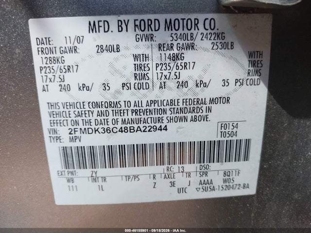 46155901 :رقم المزاد ، 2FMDK36C48BA22944 vin ، 2008 Ford Edge Se مزاد بيع