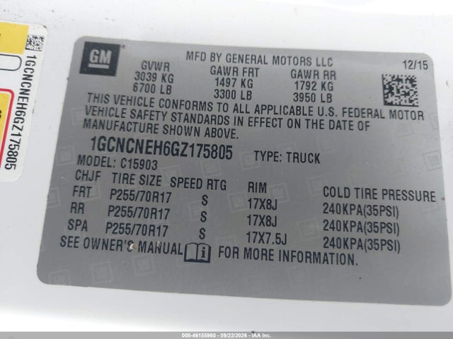 46155960 :رقم المزاد ، 1GCNCNEH6GZ175805 vin ، 2016 Chevrolet Silverado 1500 Wt مزاد بيع