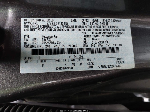 Продаж на аукціоні авто 2014 Ford Focus Se, vin: 1FADP3K25EL154020, номер лоту: 46155972