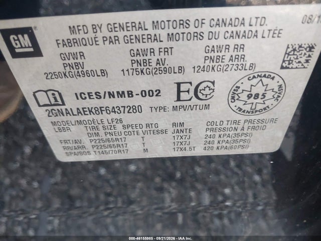 Aukcja sprzedaży 2015 Chevrolet Equinox Ls, vin: 2GNALAEK8F6437280, numer aukcji: 46155985