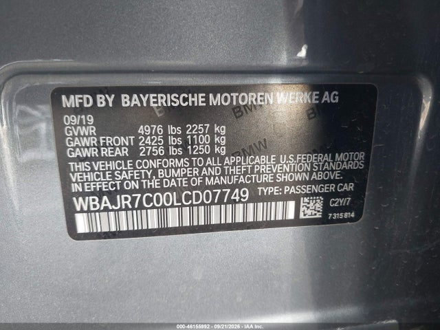 Продаж на аукціоні авто 2020 Bmw 530i Xdrive, vin: WBAJR7C00LCD07749, номер лоту: 46155992