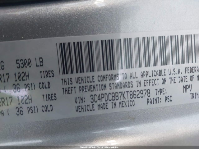 3C4PDCBB7KT862978 Dodge JOURNEY SE