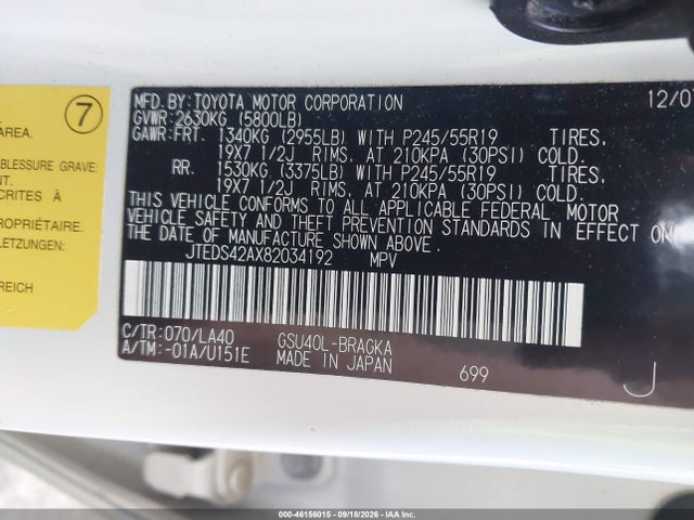 46156015 :رقم المزاد ، JTEDS42AX82034192 vin ، 2008 Toyota Highlander Limited مزاد بيع