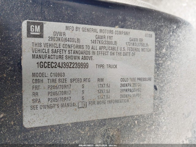 Продаж на аукціоні авто 2009 Chevrolet Silverado 1500 Lt, vin: 1GCEC24J39Z239899, номер лоту: 46156023