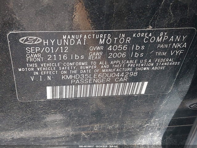 2013 Hyundai Elantra Gt მანქანა იყიდება აუქციონზე, vin: KMHD35LE6DU044298, აუქციონის ნომერი: 46156037