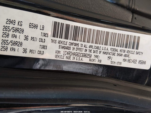 2013 Dodge Durango Sxt მანქანა იყიდება აუქციონზე, vin: 1C4RDHAG6DC686250, აუქციონის ნომერი: 46156078