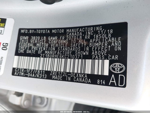 Продажа на аукционе авто 2019 Toyota Corolla Le, vin: 2T1BURHE6KC210371, номер лота: 46156079