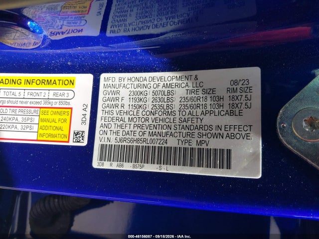 Aukcja sprzedaży 2024 Honda Cr-v Hybrid Sport-l, vin: 5J6RS6H85RL007224, numer aukcji: 46156087