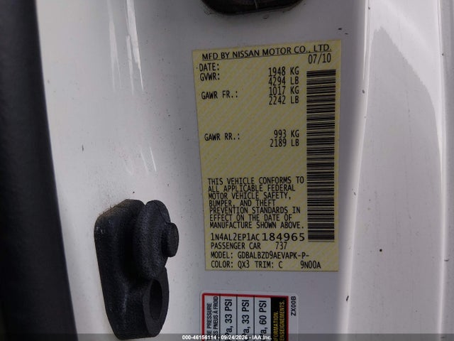 Aukcja sprzedaży 2010 Nissan Altima 2.5 S, vin: 1N4AL2EP1AC184965, numer aukcji: 46156114