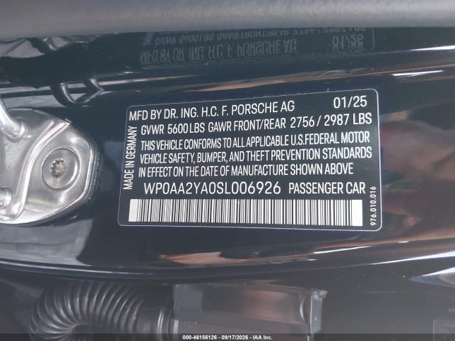 Продажа на аукционе авто 2025 Porsche Panamera 4, vin: WP0AA2YA0SL006926, номер лота: 46156126