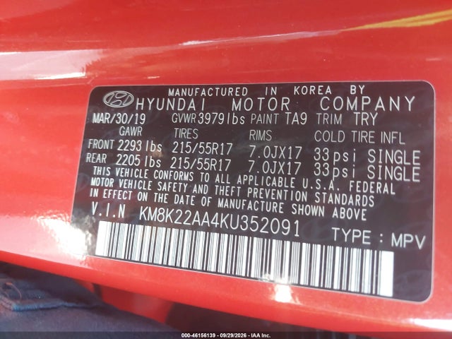 Aukcja sprzedaży 2019 Hyundai Kona Sel, vin: KM8K22AA4KU352091, numer aukcji: 46156139
