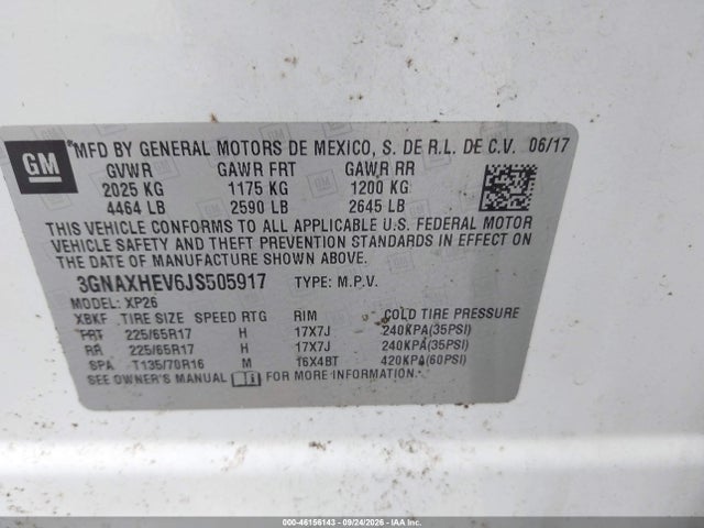 Aukcja sprzedaży 2018 Chevrolet Equinox Ls, vin: 3GNAXHEV6JS505917, numer aukcji: 46156143