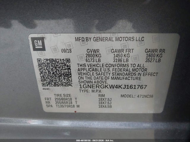 Продажа на аукционе авто 2019 Chevrolet Traverse 1lt, vin: 1GNERGKW4KJ161767, номер лота: 46156158