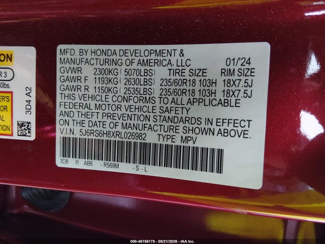 Продаж на аукціоні авто 2024 Honda Cr-v Hybrid Sport-l, vin: 5J6RS6H8XRL026982, номер лоту: 46156175