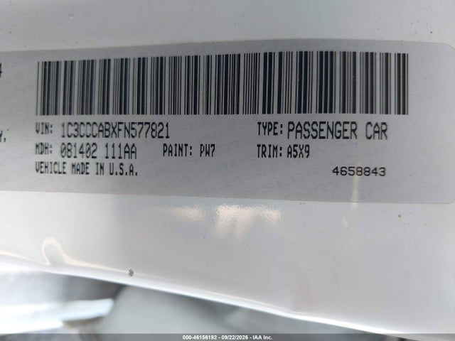 2015 Chrysler 200 Limited მანქანა იყიდება აუქციონზე, vin: 1C3CCCABXFN577821, აუქციონის ნომერი: 46156192