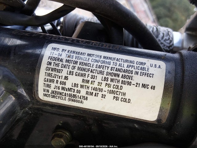 Продажа на аукционе авто 2005 Kawasaki Vn800, vin: JKBVNCA165B514758, номер лота: 46156194