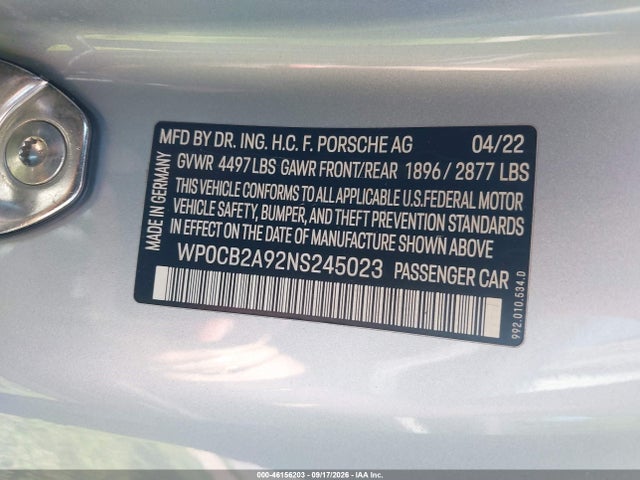 Porsche 911 Carrera 4 Gts 2022 WP0CB2A92NS245023 Image 9