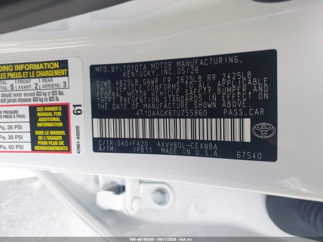 4T1DAACK6TU755860 Toyota CAMRY LE