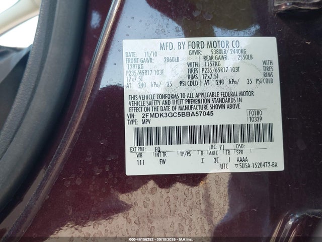 Продаж на аукціоні авто 2011 Ford Edge Se, vin: 2FMDK3GC5BBA57045, номер лоту: 46156252