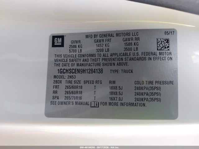 Chevrolet Colorado Lt 2017 1GCHSCEN9H1284138 Image 9