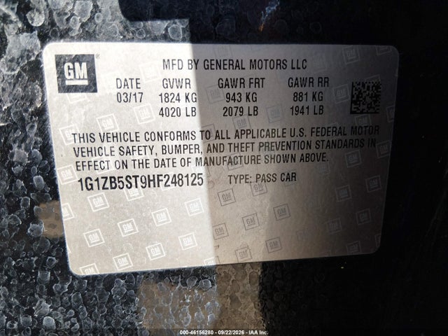Aukcja sprzedaży 2017 Chevrolet Malibu Ls, vin: 1G1ZB5ST9HF248125, numer aukcji: 46156280