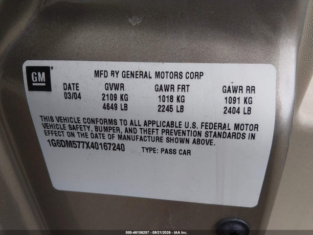 Aukcja sprzedaży 2004 Cadillac Cts Standard, vin: 1G6DM577X40167240, numer aukcji: 46156287