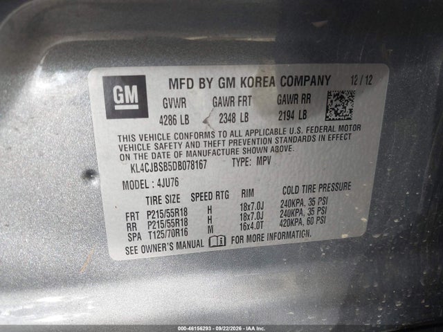 2013 Buick Encore Convenience მანქანა იყიდება აუქციონზე, vin: KL4CJBSB5DB078167, აუქციონის ნომერი: 46156293