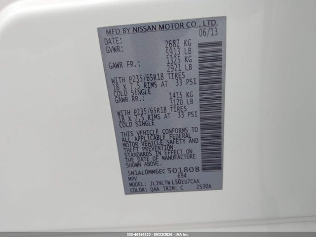 Продажа на аукционе авто 2014 Infiniti Qx60, vin: 5N1AL0MM6EC501808, номер лота: 46156320