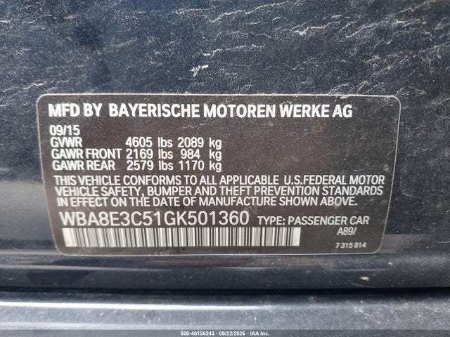Продажа на аукционе авто 2016 Bmw 328i Xdrive, vin: WBA8E3C51GK501360, номер лота: 46156343