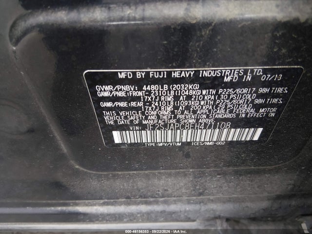 Aukcja sprzedaży 2014 Subaru Forester 2.5i Touring, vin: JF2SJAPC8EH471108, numer aukcji: 46156353
